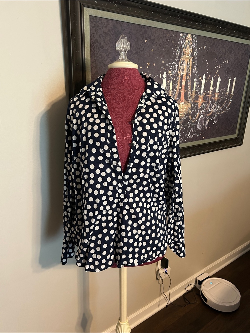 J. Crew Navy and White Polka Dot Blazer